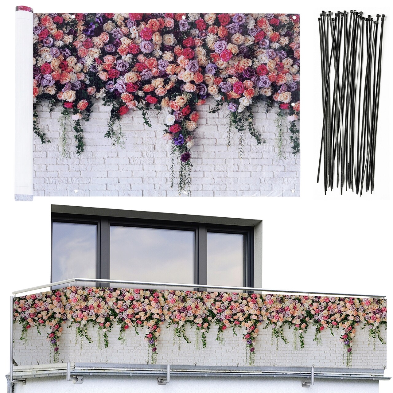 Folie Paravan Pentru Balcon Si Gradina, Maximex, Roses, 500x85 Cm, Plastic, Multicolor