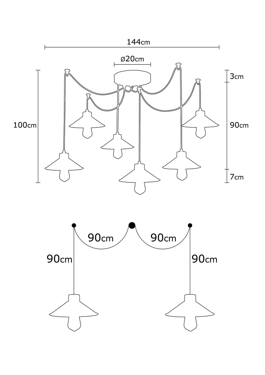 Candelabru Manavgat N-559, Noor, 100 x 144 cm, 6 x E27, 100W, negru - 2 | YEO