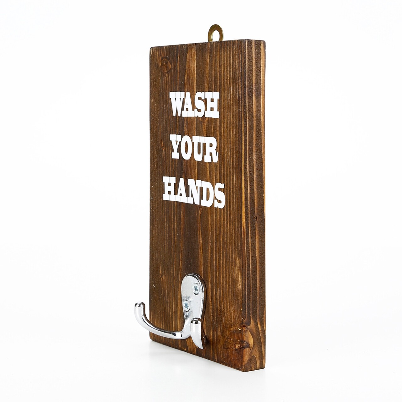 Cuier Wash you hands, Evila Originals, 10x20 cm, maro - 1 | YEO