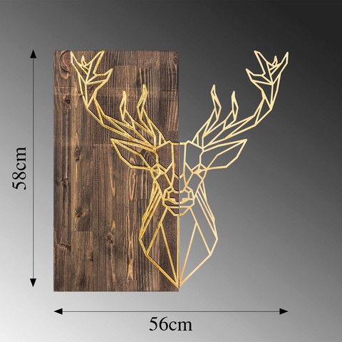 Decoratiune de perete, Deer1, 50% lemn/50% metal, Dimensiune: 56 x 58 cm, Nuc / Aur