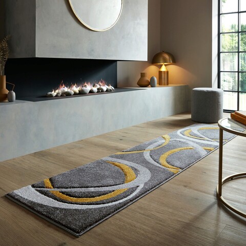 Covor Elude Orb Ochre, Flair Rugs, 66x300 cm, polipropilena, ocru