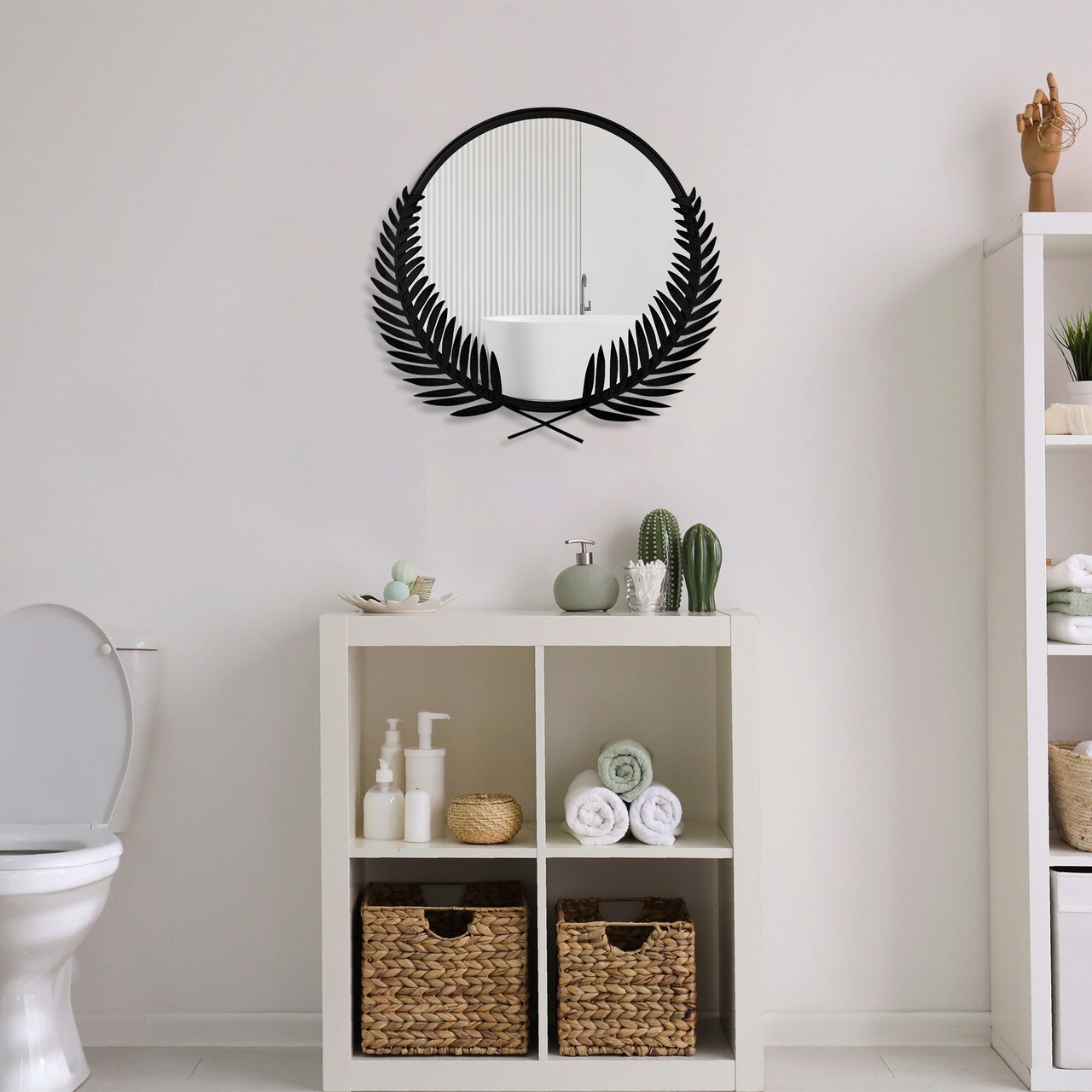 Oglinda Decorativa, Palm Mirror L, Metal, Dimensiune: 59 X 57 Cm, Negru