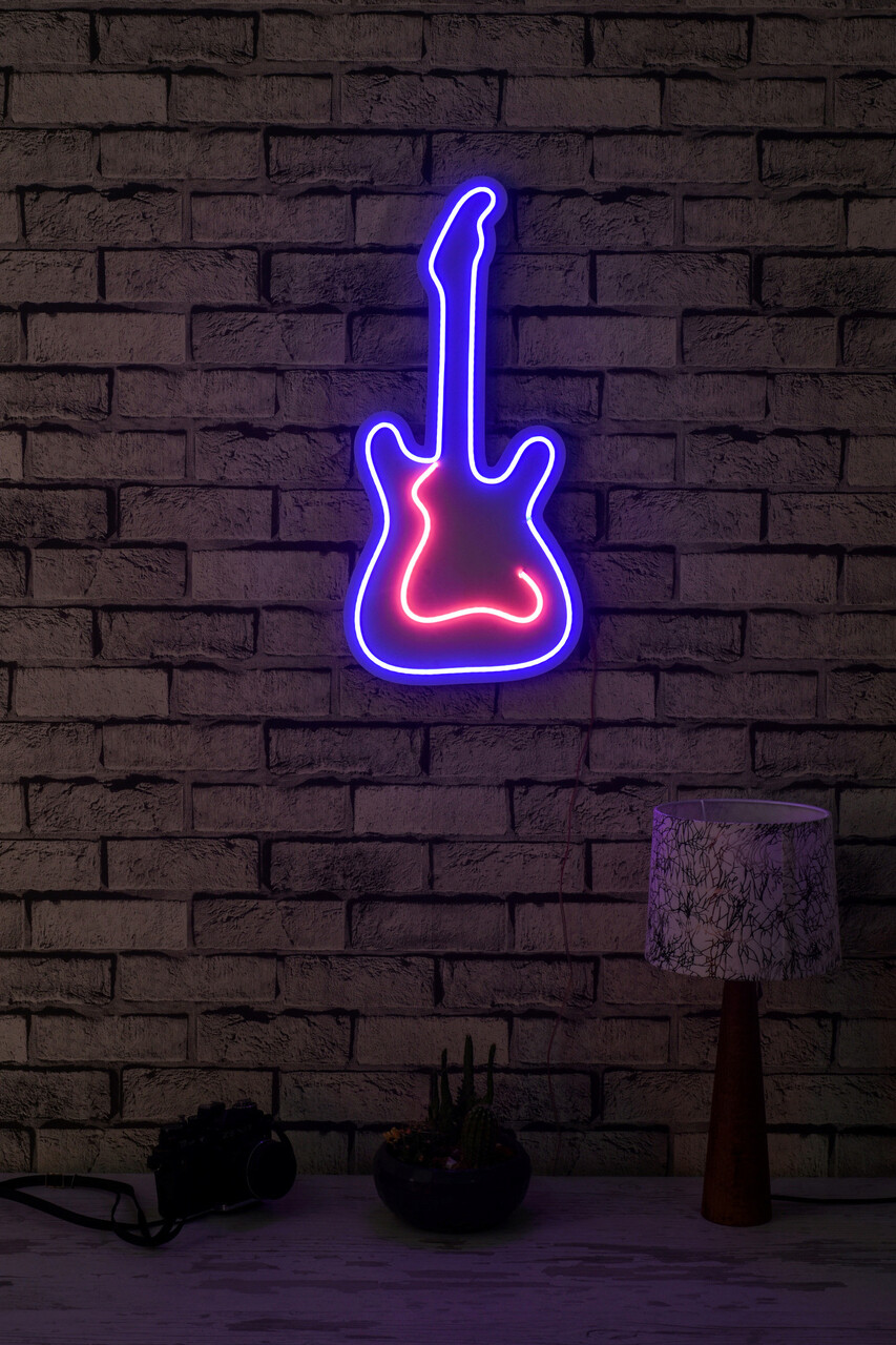 Decoratiune luminoasa LED, Guitar, Benzi flexibile de neon, DC 12 V, Albastru/Roz