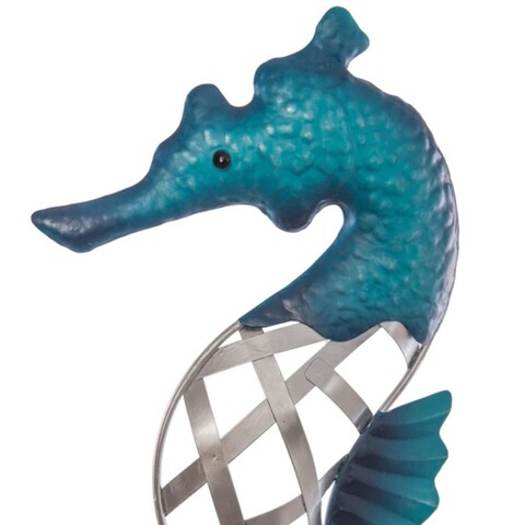 Decoratiune de perete Outdoor Sea Horse, 20 x 46 cm, metal, albastru