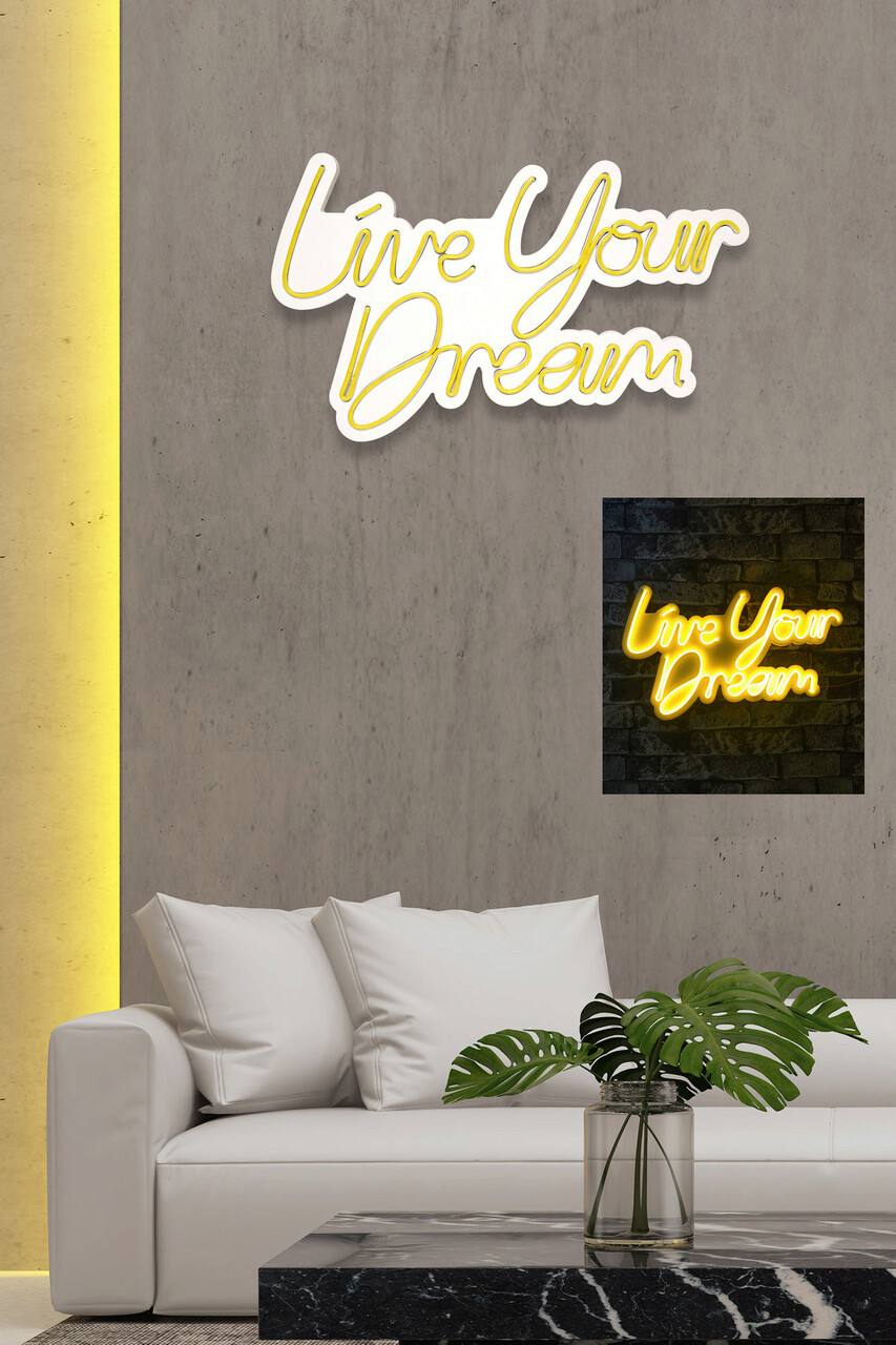 Decoratiune Luminoasa LED, Live Your Dream, Benzi Flexibile De Neon, DC 12 V, Galben