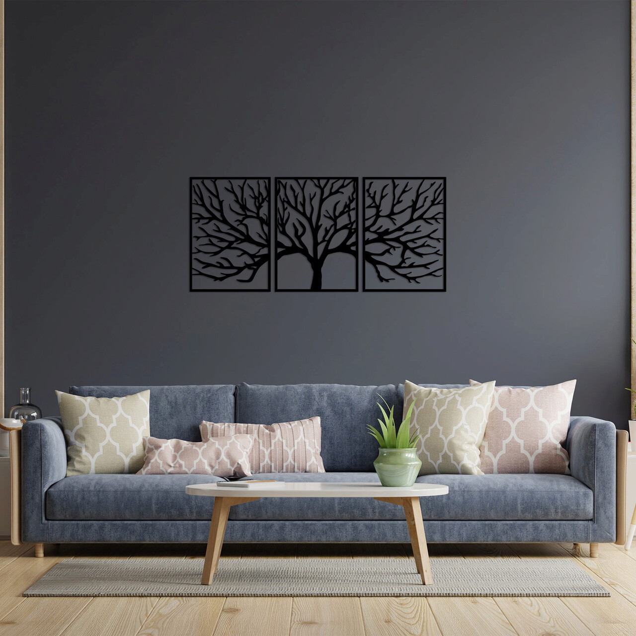 Decoratiune de perete, Monumental Tree 16, Metal, 53 x 73 cm, 3 piese, Negru - 2 | YEO