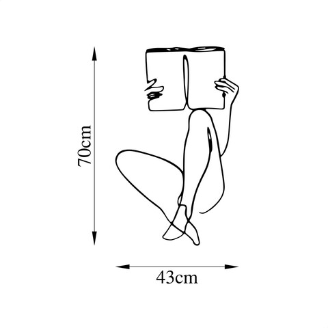 Decoratiune de perete, Book Reading, Metal, Dimensiune: 43 x 70 cm, Negru