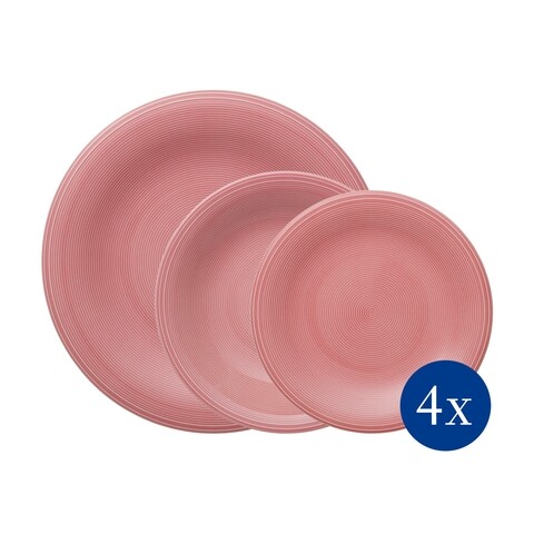 Set de masa 12 piese, Like Villeroy & Boch, Color Loop Rose, portelan premium, roz