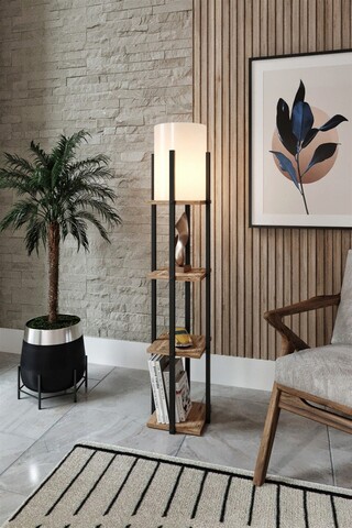 Lampadar cu rafturi, Gauge Concept, Nora Pine, 25 x 25 x 135 cm, mdf/pvc, maro/negru