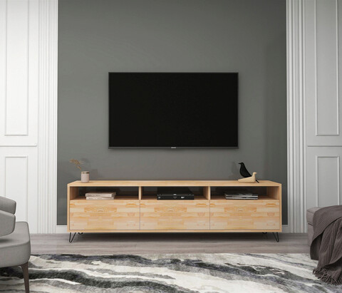 Comoda TV, Woodface, Holmes, 178x50x30cm, Lemn de molid, Natural