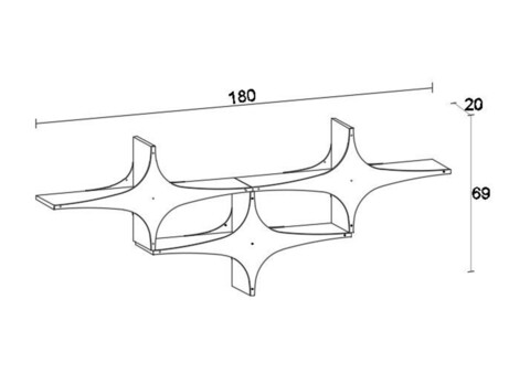 Raft de perete, Decormet, Susen 3, 180x69x20 cm, Alb negru