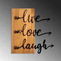 Decoratiune de perete, Live Love Laugh, Lemn/metal, Dimensiune: 55 x 58 cm, Nuc / Negru