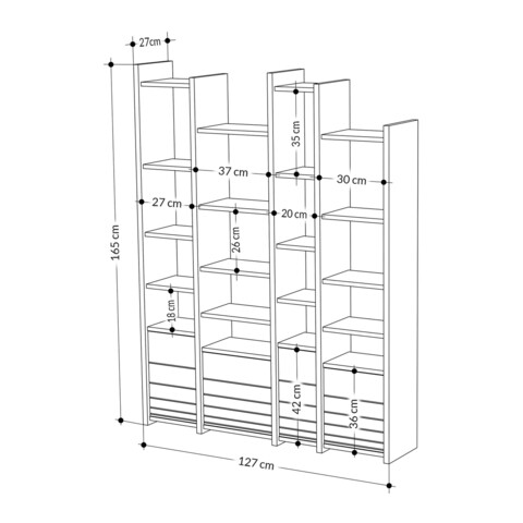 Biblioteca Arya, Decortie, 127x27x165 cm, PAL melaminat