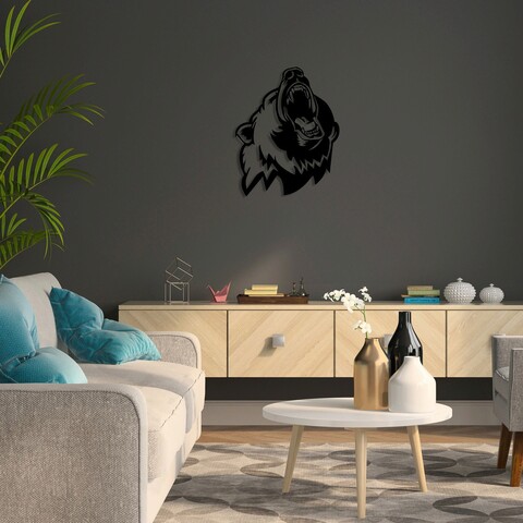 Decoratiune de perete, Bear 2, Metal, Dimensiune: 41 x 51 cm, Negru