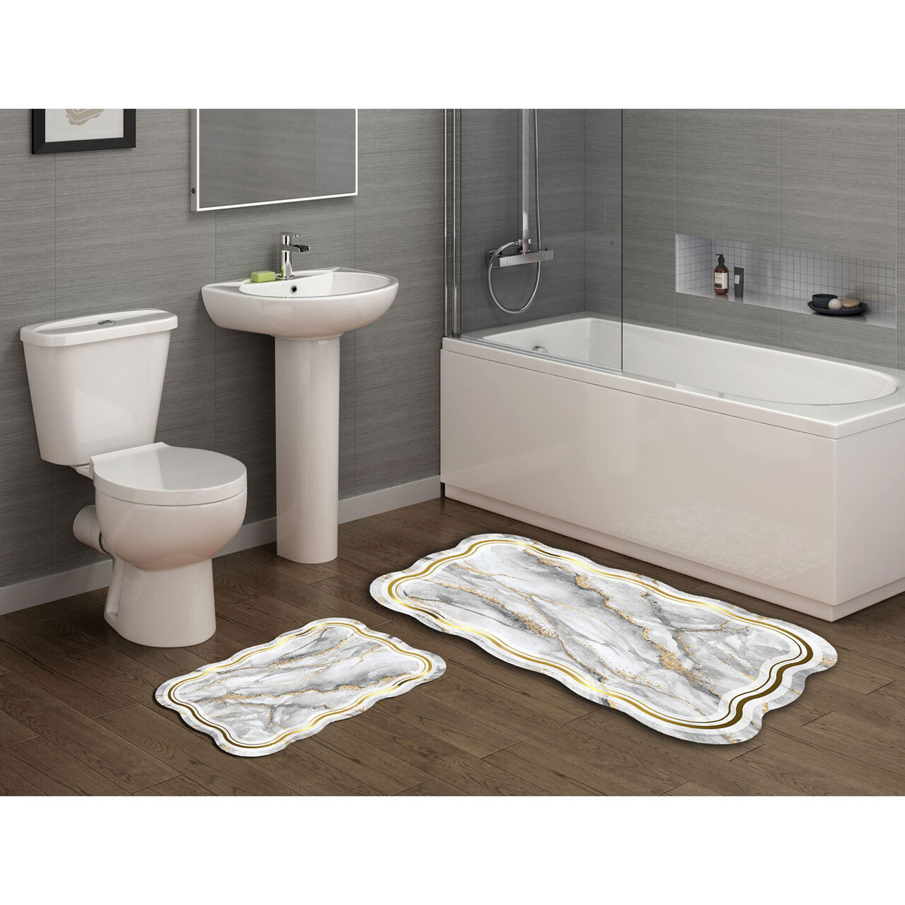 Set covorase de baie 2 piese, Alanur Home, 21019015Kr, Poliester, Crem