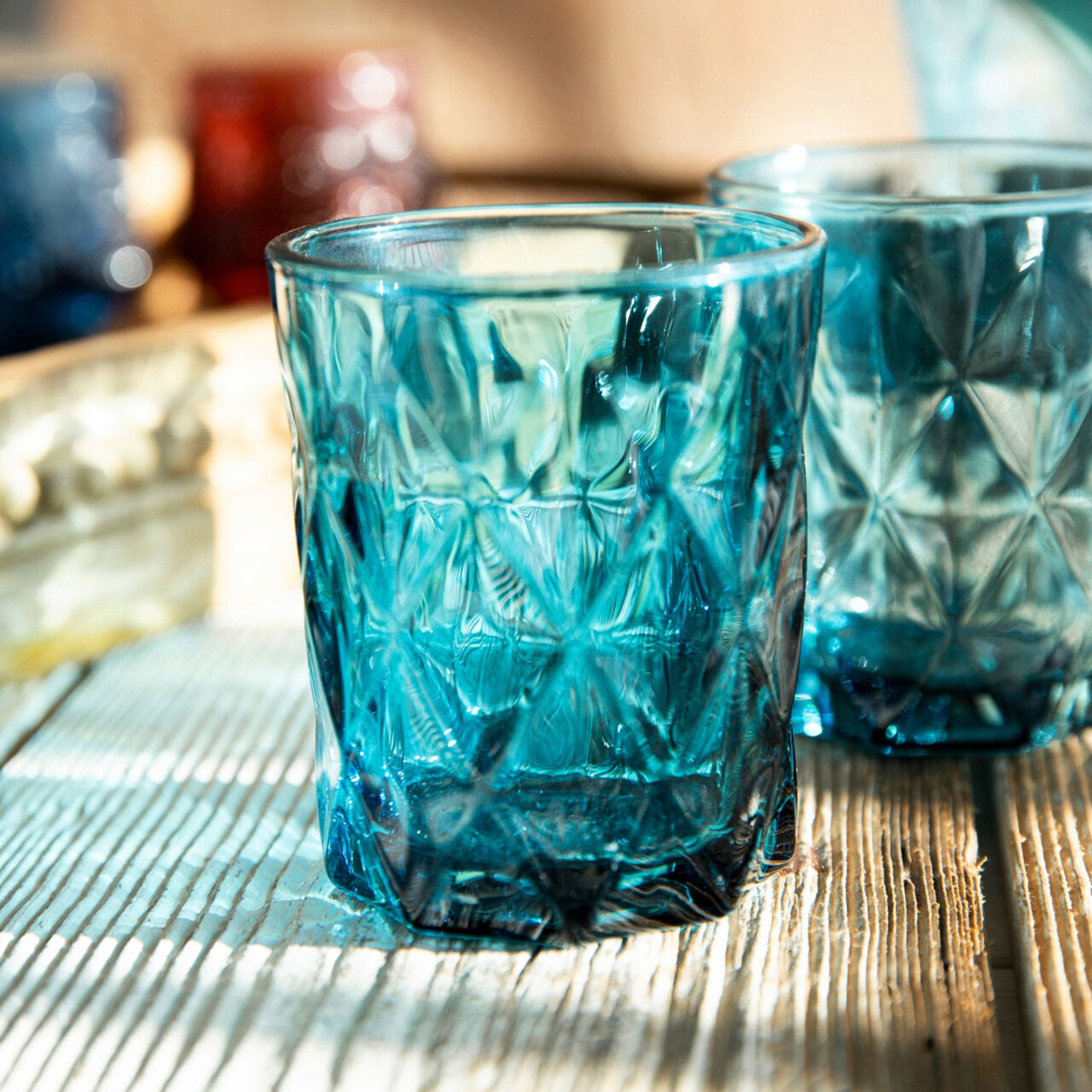 Set 4 pahare Lunna, Homla, 290 ml, sticla, albastru
