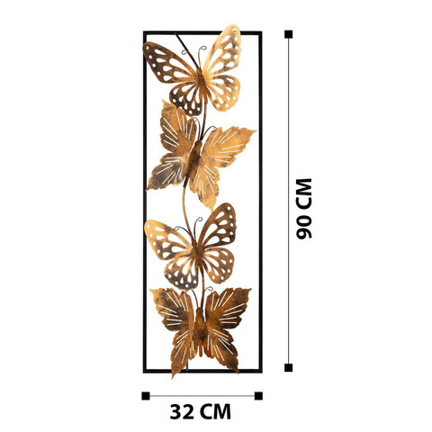 Decoratiune de perete, Butterfly, Metal, Cadru: 100% LEMN (grosime: 3 cm), Multicolor