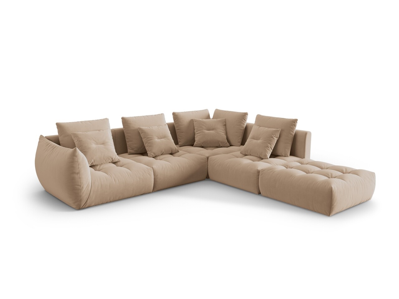 Coltar modular dreapta 4 locuri, Bloom-184, Micadoni Home, 316x310x95 cm, catifea, bej sand