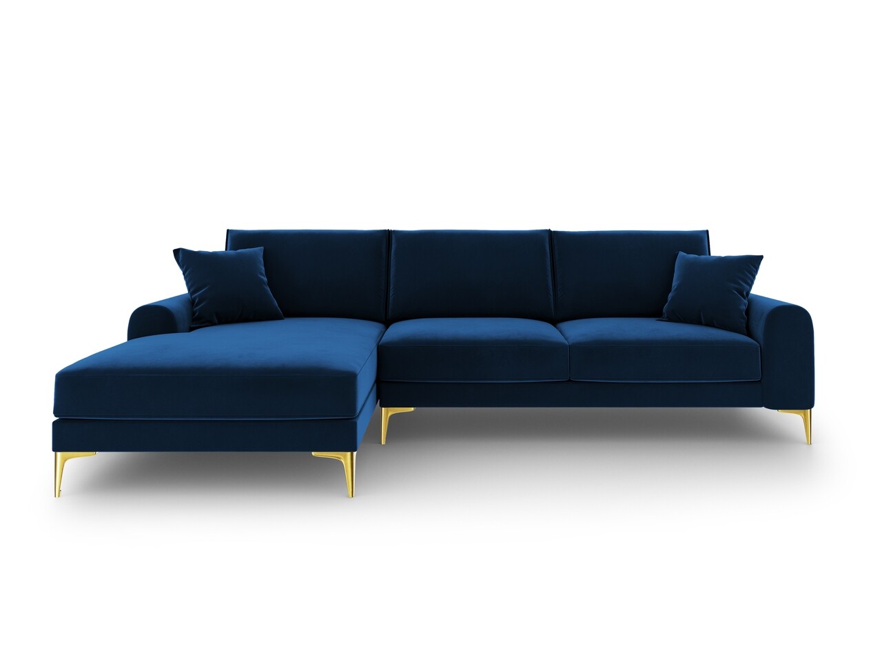 Coltar stanga, Madara, Mazzini Sofas, 5 locuri, gold legs, 254x182x90 cm, catifea, albastru regal - 1 | YEO