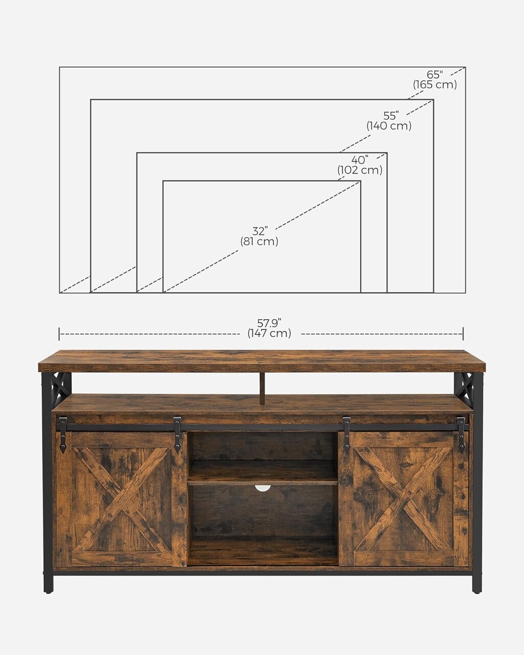 Comoda TV Farmhouse Design, Vasagle, 147x40x76 Cm, TV Pana La 65 Inch, PAL/otel, Maro