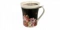 Cana cu infuzor Vintage Flowers, Duo, 330 ml, portelan, negru