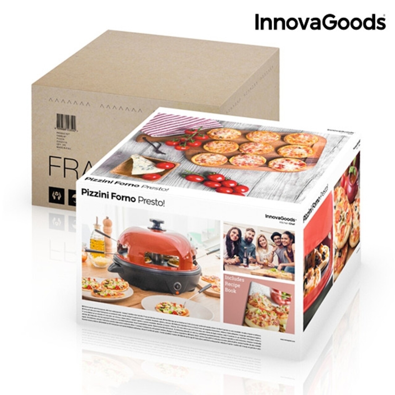 Cuptor electric pentru mini pizza cu carte de retete Presto, InnovaGoods, 700W, rosu/negru