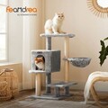 Ansamblu de joaca pisici / arbore pentru pisici Cat Condo, Feandrea, 46x41x84 cm, PAL/plus/sisal, gri deschis