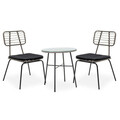 Set mobilier de gradina 3 piese Gaus-Naoki v2, Pakoworld, masa cu 2 scaune, 70x70x74 cm, ratan sintetic/metal/sticla, negru/gri