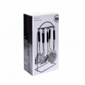 Set 6 ustensile de bucatarie + suport cu carlig Black, 37 x 41 x 41 cm, inox/plastic, argintiu/negru