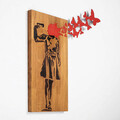 Decoratiune de perete, Banksy, Lemn/metal, 99 x 34 cm, Nuc / Negru