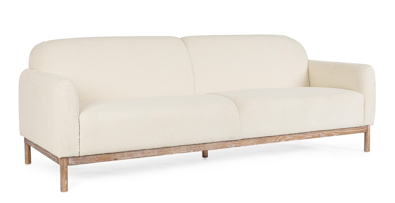 Canapea 3 locuri Detroit, Bizzotto, 232x87x82 cm, lemn de frasin/poliester Boucle, natural