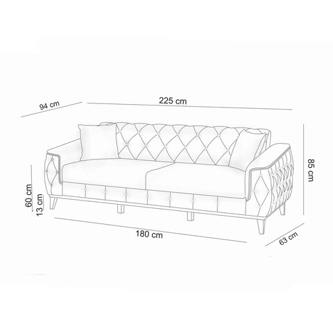 Canapea extensibila cu 3 locuri, Unique Design, 867UNQ1526, Lemn de carpen, Gri