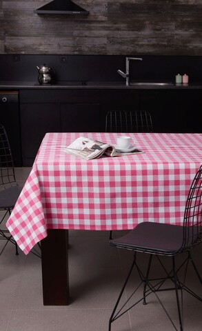 Tablecloth (160 x 160), Eponj Home, Kareli, 160x160 cm, Bumbac, Roz/Alb