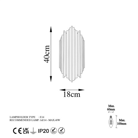 Aplica de perete, Fulgor, 942FLG1870, Metal, Auriu