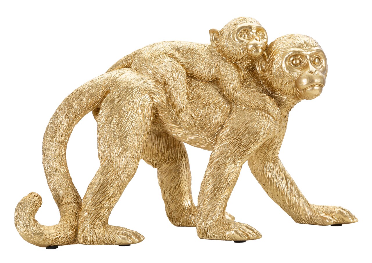 Decoratiune Monkey Mom, Mauro Ferretti, 29.5x11.5x18.5 cm, polirasina, auriu