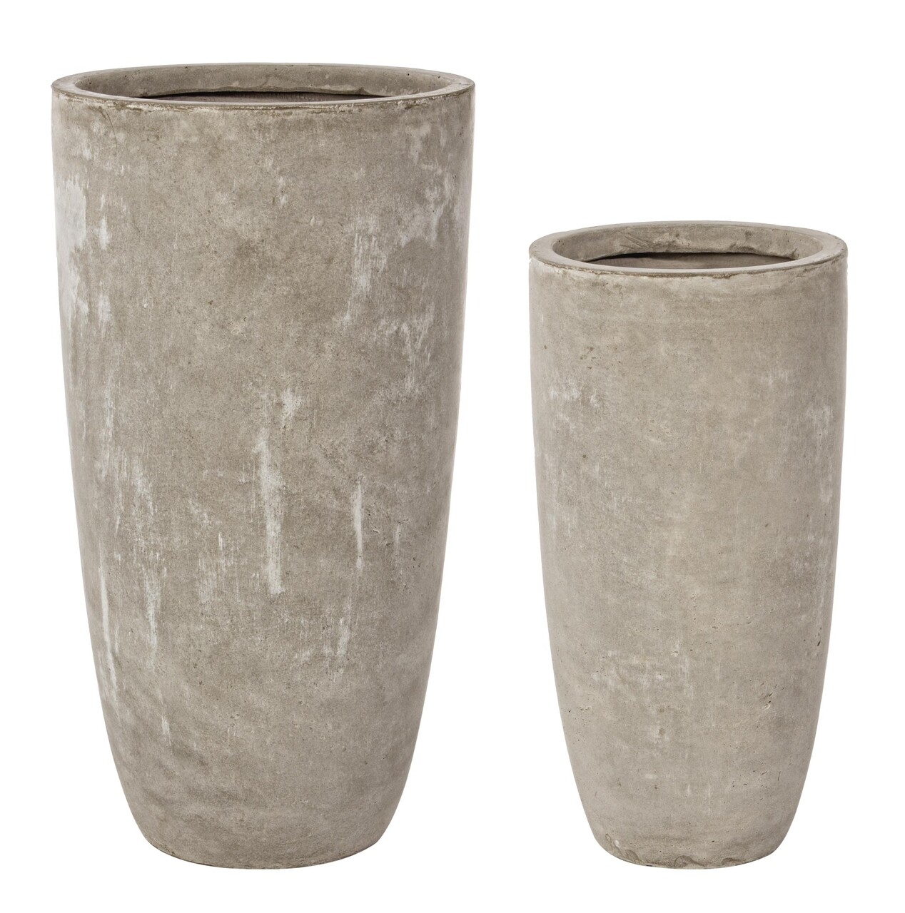 Set ghivece pentru exterior 2 piese Sand High Round, Bizzotto, 42 x 42 x 78 cm, fibra de sticla si argila, gri nisip - 1 | YEO