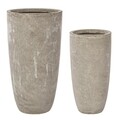 Set ghivece pentru exterior 2 piese Sand High Round, Bizzotto, 42 x 42 x 78 cm, fibra de sticla si argila, gri nisip