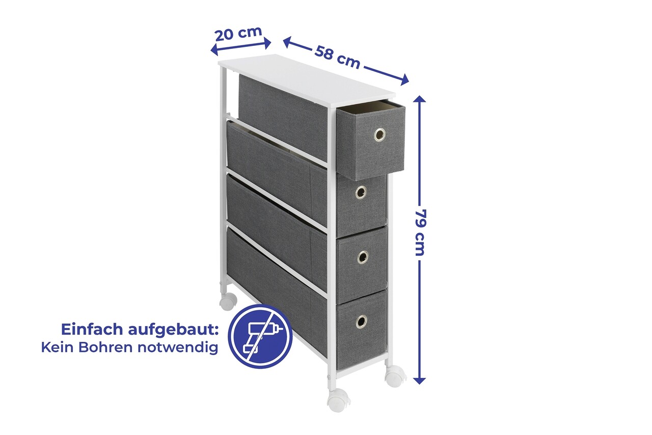 Raft De Nisa Cu 4 Sertare Maximex, Niche, 58x20x79 Cm, Polipropilena, Alb/gri Antracit