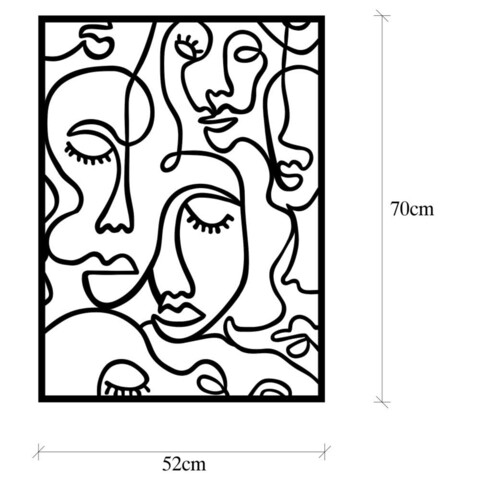 Decoratiune de perete, Faces 2, Metal, Dimensiune: 52 x 70 cm, Negru