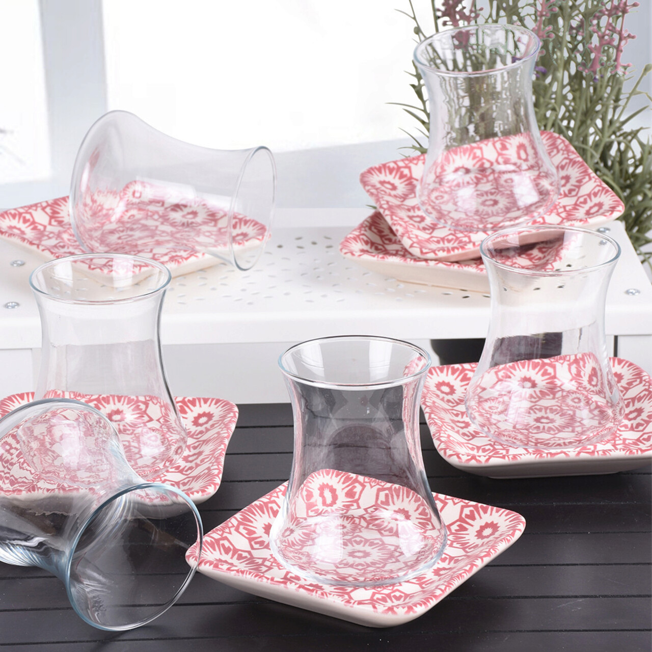 Set Pahare Pentru Ceai, Keramika, 275KRM1255, Cana, Farfurie: 100% CERAMICA, Alb/Roz