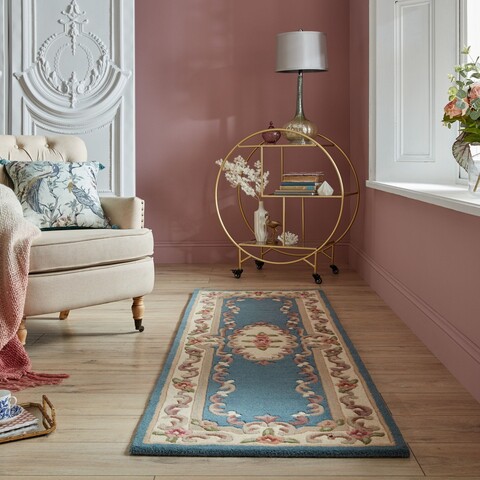 Covor Aubusson Blue, Flair Rugs, 67x210 cm, lana, albastru