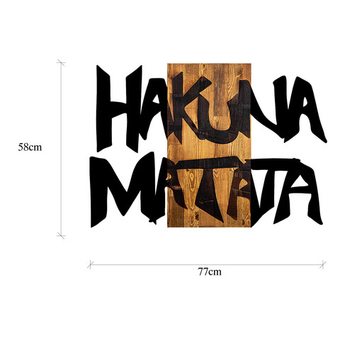 Decoratiune de perete, Hakuna Matata 5, Lemn/metal, Dimensiune: 77 x 3 x 58, Negru / Nuc deschis