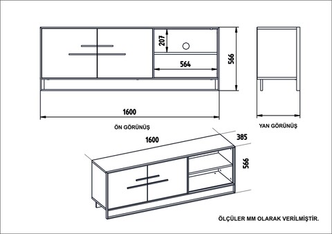 Comoda TV Polka, Zena Home, 160x38.5x56.6 cm, auriu/alb