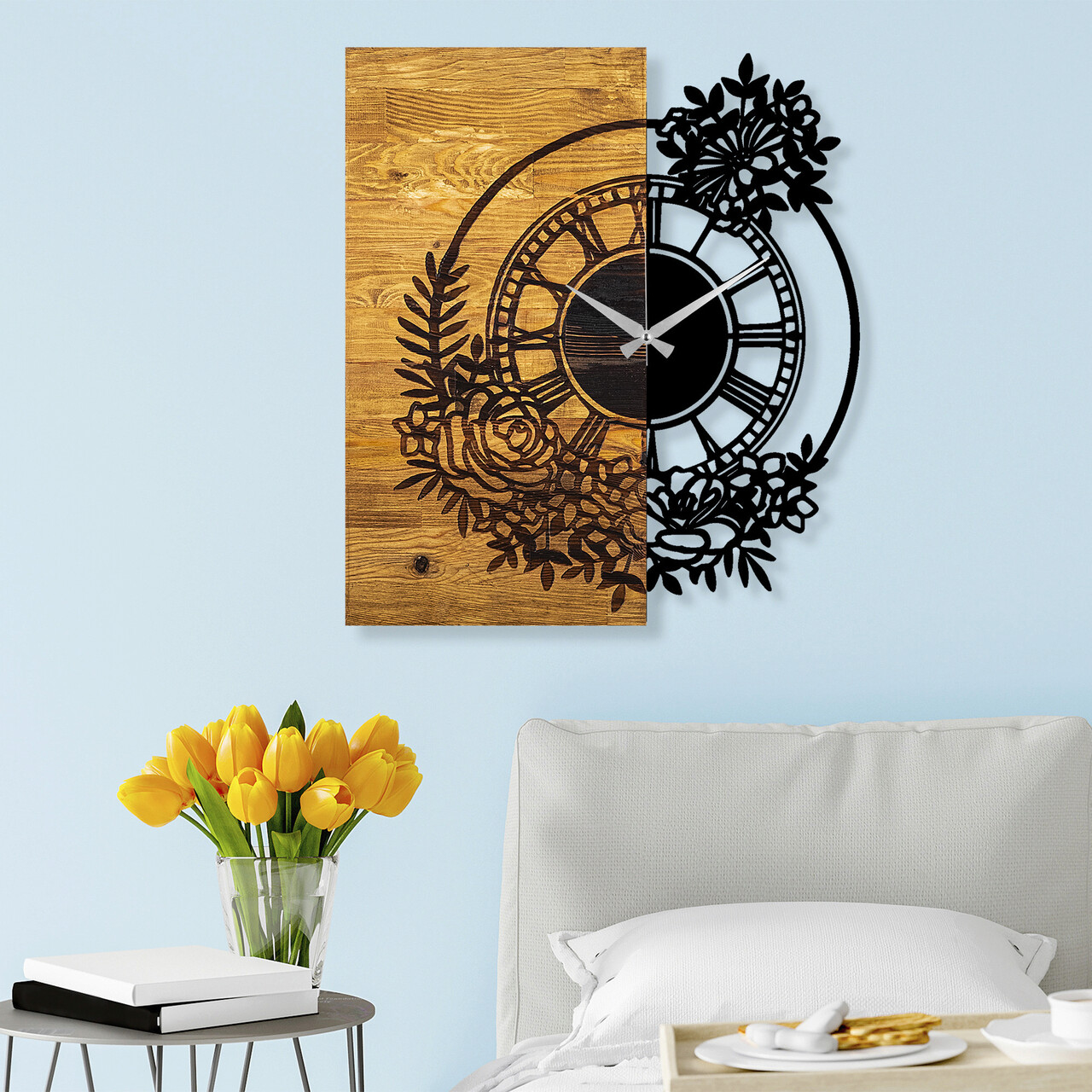 Ceas de perete, Wooden Clock 14, Lemn/metal, Dimensiune: 58 x 3 x 51 cm, Nuc / Negru - 1 | YEO