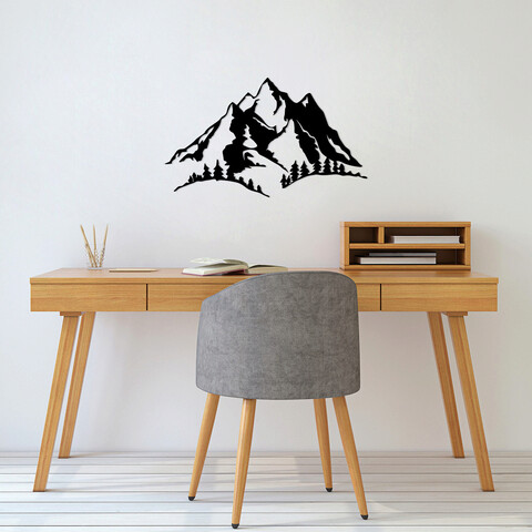 Decoratiune de perete, Mountain, Metal, 70 x 41 cm, Negru