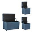 Set 3 taburete cu spatiu de depozitare Derrick, Bizzotto, 40x40x40 cm/89x48x51 cm, lemn de pin/poliester Boucle, albastru