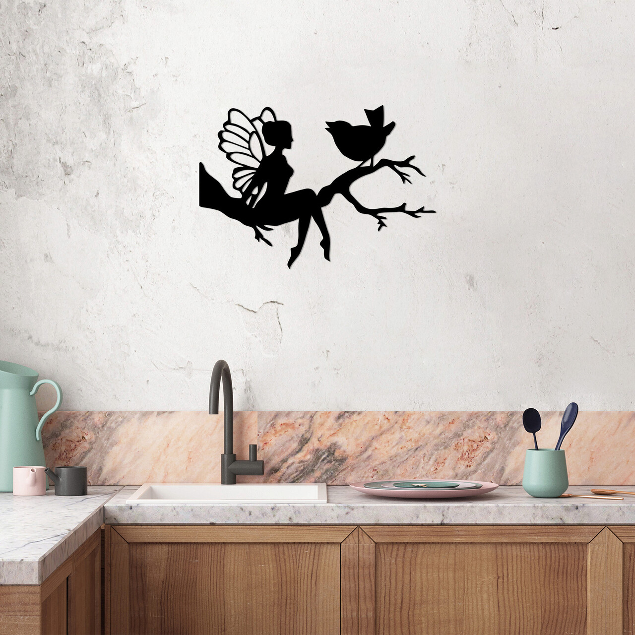 Decoratiune de perete, Fairy, Metal, Dimensiune: 70 x 48 cm, Negru - 2 | YEO