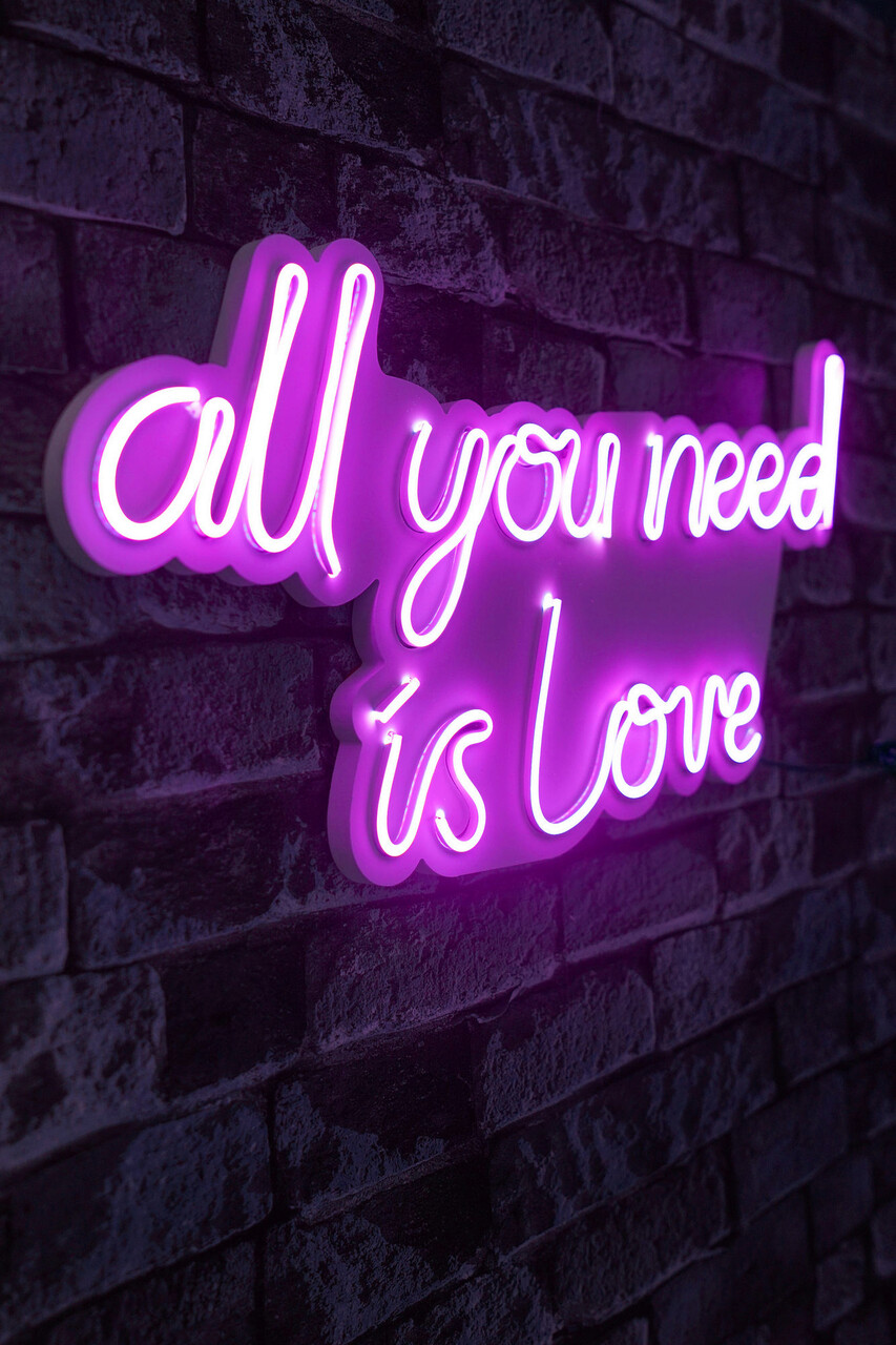 Decoratiune luminoasa LED, All You Need is Love, Benzi flexibile de neon, DC 12 V, Roz