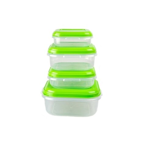 Set 4 cutii alimentare patrate, 0.4 + 0.8 + 1 + 2 L, plastic, verde