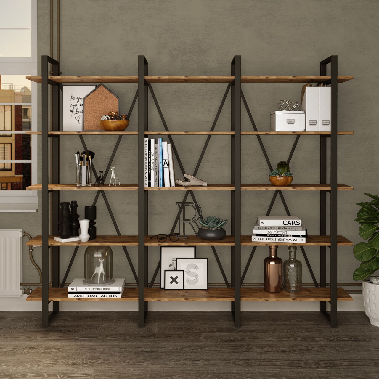 Biblioteca ML4, Locelso, 219.6x34x180 cm, maro - 1 | YEO